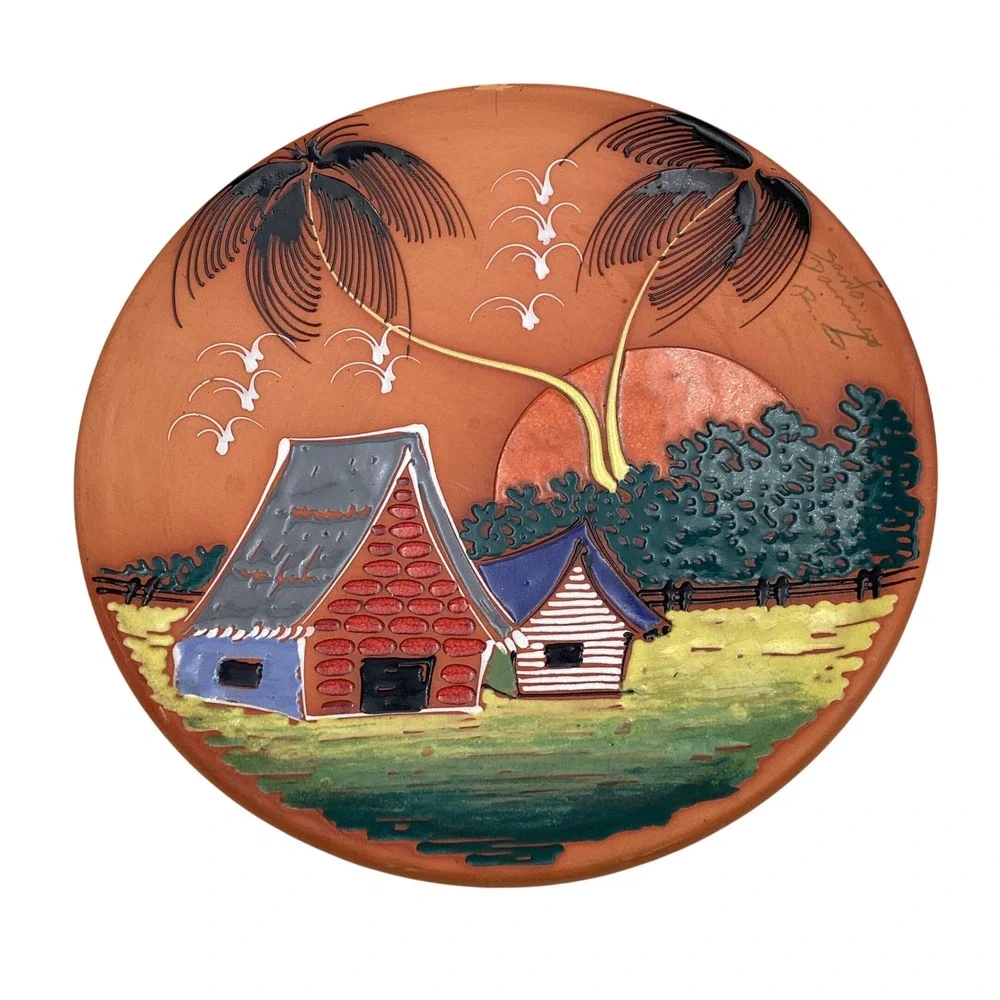 Tropical Wall Art‎ Plate Palm Tree Sunset Decor
